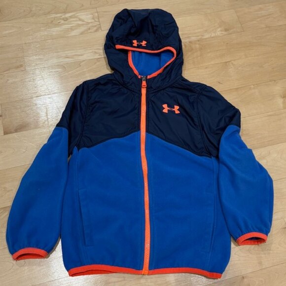 Under Armour Jacket Boys Sz 6 ColdGear Fleece Hooded Orange Logo Outdoor Wear - Picture 2 of 5